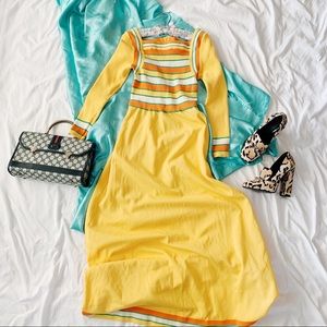 Vintage 60s Knit Striped Sweater Fitted Maxi Dress